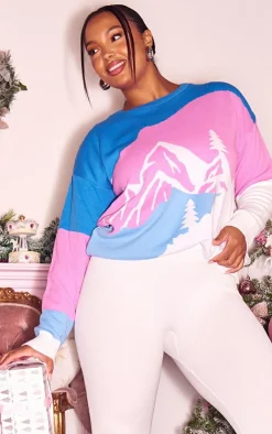 PrettyLittleThing Oversized Sweaters*Plus Landscape Oversized Christmas Sweater