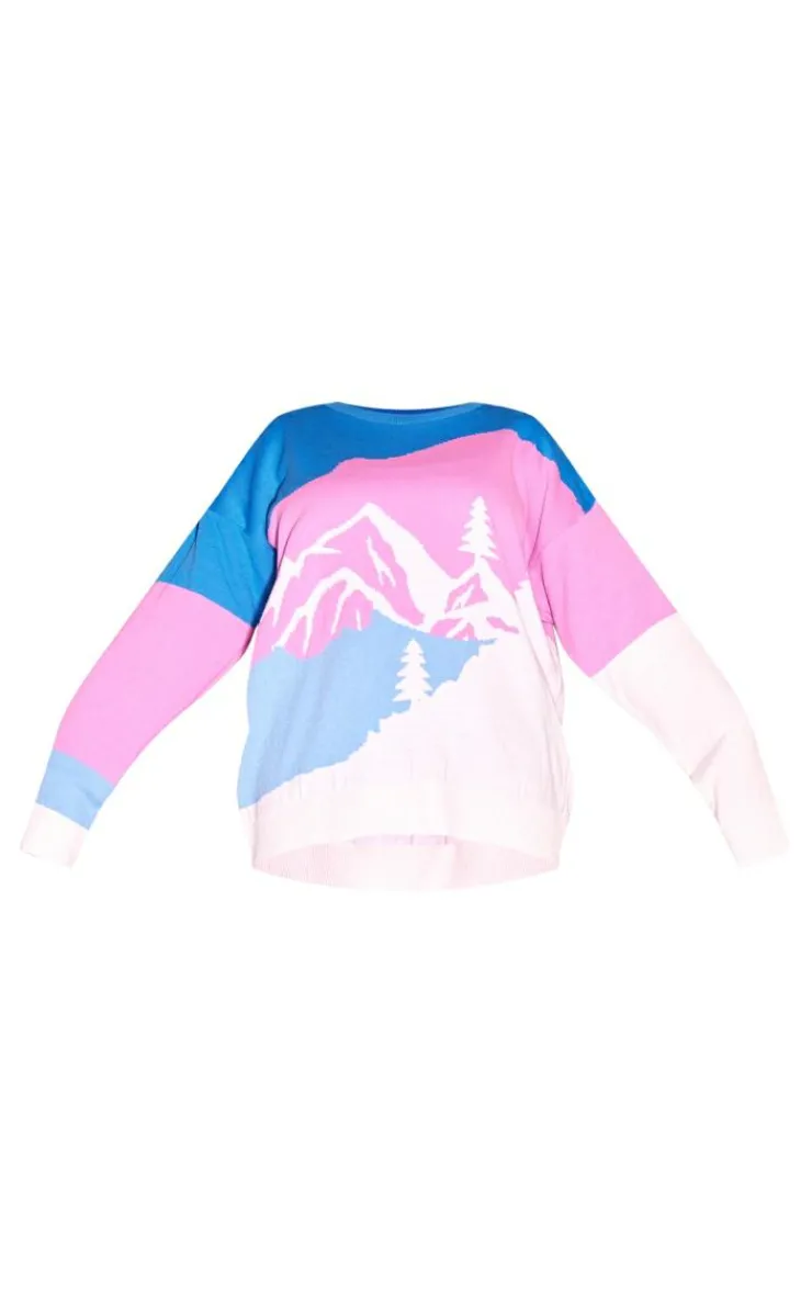 PrettyLittleThing Oversized Sweaters*Plus Landscape Oversized Christmas Sweater