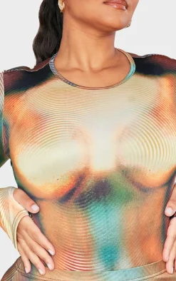 PrettyLittleThing Plus Ombre Body Print High Leg Bodysuit Multi