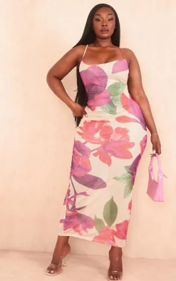 Plus Print Mesh Maxi Dress-PrettyLittleThing Discount