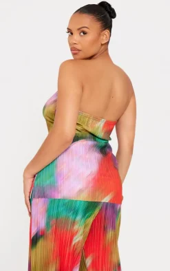 Discount PrettyLittleThing Plus Print Plisse Bandeau Top Multi