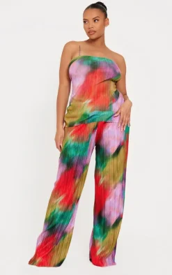 Discount PrettyLittleThing Plus Print Plisse Bandeau Top Multi