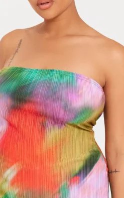 Discount PrettyLittleThing Plus Print Plisse Bandeau Top Multi