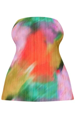 Discount PrettyLittleThing Plus Print Plisse Bandeau Top Multi