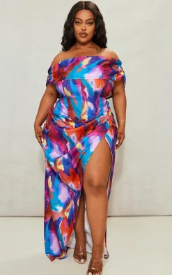 Sale PrettyLittleThing Plus Printed Asymmetric Bardot Corset Multi