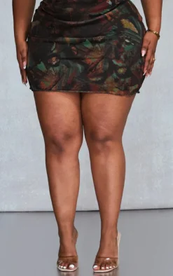 Best PrettyLittleThing Plus Printed Lettuce Hem Mesh Bodycon Skirt Multi