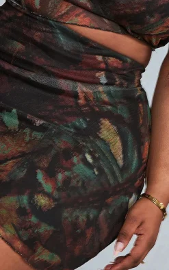 Best PrettyLittleThing Plus Printed Lettuce Hem Mesh Bodycon Skirt Multi