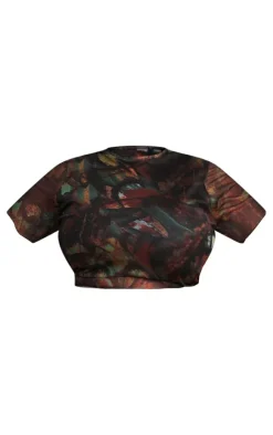 Outlet PrettyLittleThing Plus Printed Lettuce Hem Mesh Top Multi