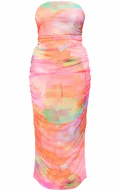 Plus Printed Mesh Bandeau Ruched Maxi Dress-PrettyLittleThing Best