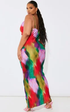 Plus Printed Plisse Cowl Neck Maxi Dress-PrettyLittleThing Discount