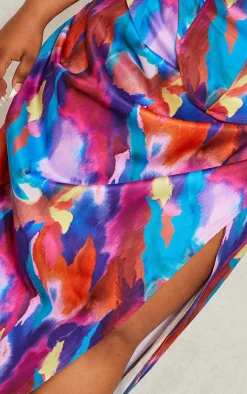 Best PrettyLittleThing Plus Printed Ruched Side Maxi Skirt Multi