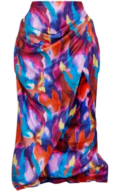 Best PrettyLittleThing Plus Printed Ruched Side Maxi Skirt Multi