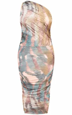 Plus Printed Slinky Ruched One Shoulder Longline Midi Dress-PrettyLittleThing New