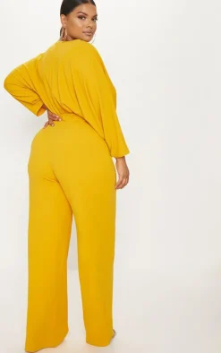 Plus Mustard Crepe Batwing Cut Out Jumpsuit-PrettyLittleThing Hot