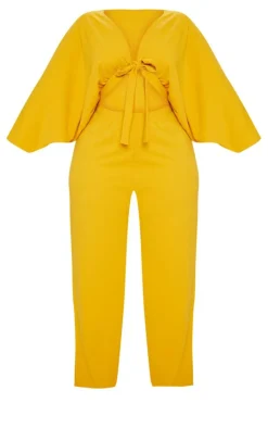Plus Mustard Crepe Batwing Cut Out Jumpsuit-PrettyLittleThing Hot