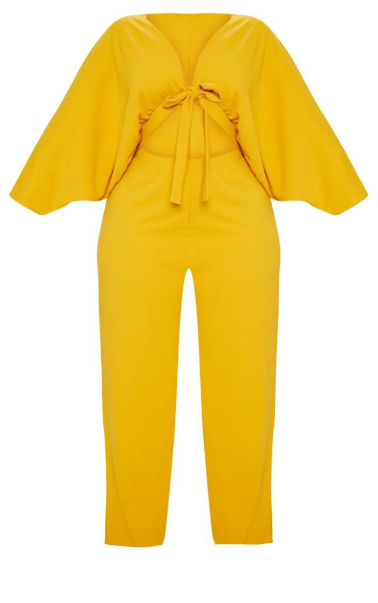 Plus Mustard Crepe Batwing Cut Out Jumpsuit-PrettyLittleThing Hot