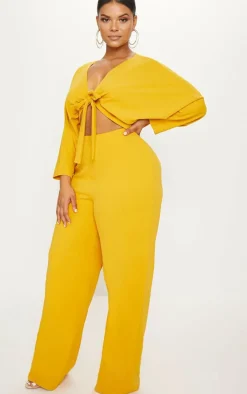 Plus Mustard Crepe Batwing Cut Out Jumpsuit-PrettyLittleThing Hot