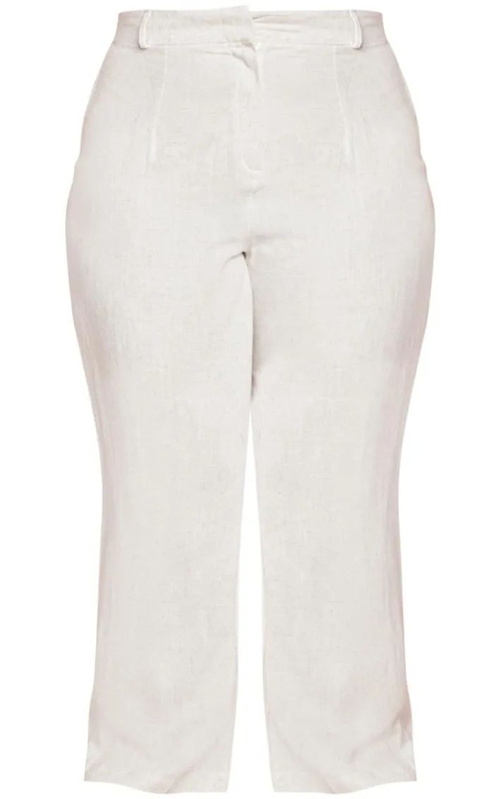 Plus Natural Linen Look Wide Leg Pants