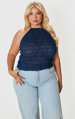PrettyLittleThing Sleeveless Tops*Plus Chiffon Ruched Detail Halterneck Long Line Top