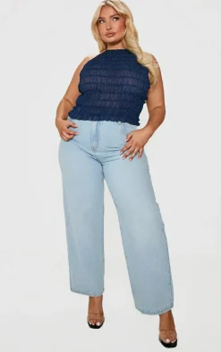 PrettyLittleThing Sleeveless Tops*Plus Chiffon Ruched Detail Halterneck Long Line Top