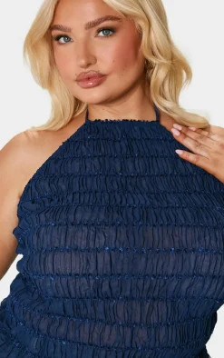 PrettyLittleThing Sleeveless Tops*Plus Chiffon Ruched Detail Halterneck Long Line Top