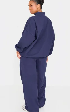 Outlet PrettyLittleThing Plus Premium High Neck Quarter Zip Oversized Sweatshirt Navy