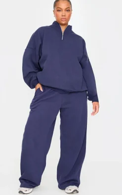 Outlet PrettyLittleThing Plus Premium High Neck Quarter Zip Oversized Sweatshirt Navy