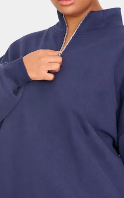 Outlet PrettyLittleThing Plus Premium High Neck Quarter Zip Oversized Sweatshirt Navy