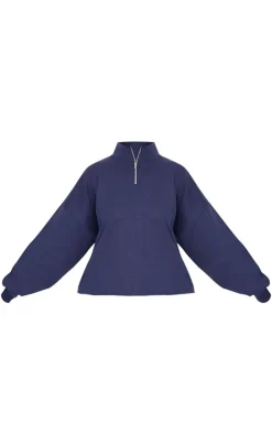 Outlet PrettyLittleThing Plus Premium High Neck Quarter Zip Oversized Sweatshirt Navy