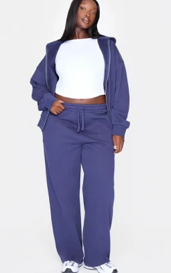 New PrettyLittleThing Plus Premium Wide Leg Sweat Sweatpants Navy