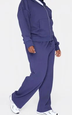 New PrettyLittleThing Plus Premium Wide Leg Sweat Sweatpants Navy