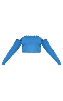 Hot PrettyLittleThing Plus Soft Knit Scallop Edge Bardot Crop Top Navy