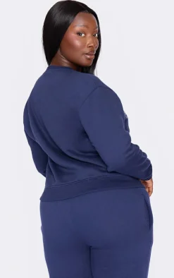 Online PrettyLittleThing Plus Sports Classic Embroidered Sweatshirt Navy