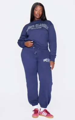 Online PrettyLittleThing Plus Sports Classic Embroidered Sweatshirt Navy