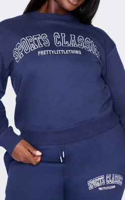 Online PrettyLittleThing Plus Sports Classic Embroidered Sweatshirt Navy
