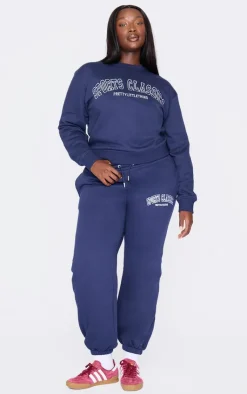 PrettyLittleThing Plus Sports Classic Embroidered Cuffed Sweatpants Navy