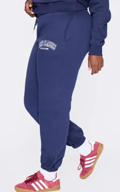 PrettyLittleThing Plus Sports Classic Embroidered Cuffed Sweatpants Navy