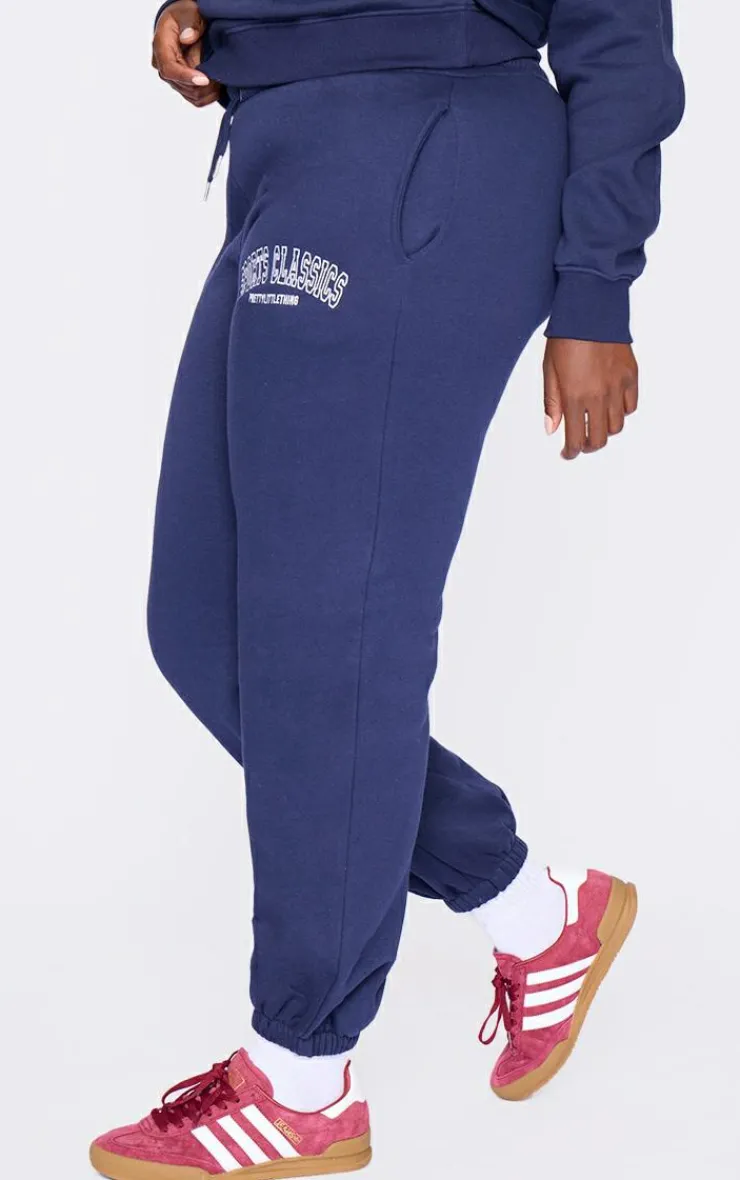 PrettyLittleThing Plus Sports Classic Embroidered Cuffed Sweatpants Navy