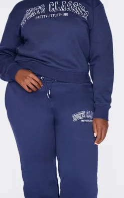 PrettyLittleThing Plus Sports Classic Embroidered Cuffed Sweatpants Navy