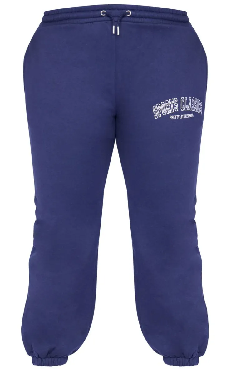 PrettyLittleThing Plus Sports Classic Embroidered Cuffed Sweatpants Navy