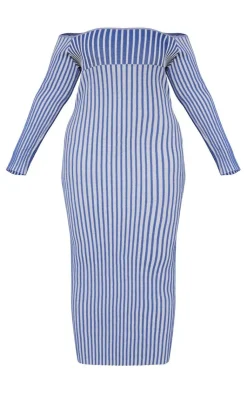Plus Two Tone Thick Rib Knit Bardot Maxi Dress-PrettyLittleThing