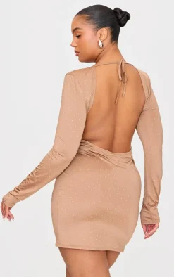 Plus Hot Fix Long Sleeve Mini Dress-PrettyLittleThing Online