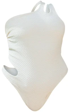 Plus Nude One Shoulder Waffle Cut Out Swimsuit
