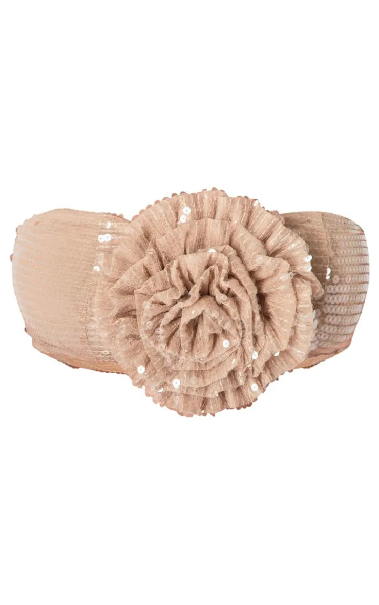 Hot PrettyLittleThing Plus Sequin Flower Detail Bandeau Top Nude