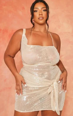 Plus Sheer Sequin Wrap Bodycon Dress-PrettyLittleThing Sale
