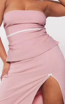 Clearance PrettyLittleThing Plus Split Leg Bow Detail Midaxi Skirt Nude
