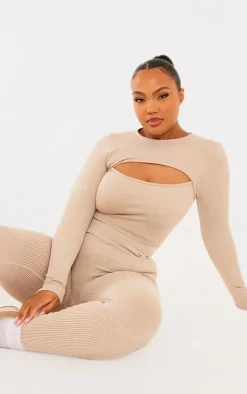 PrettyLittleThing Seamless Gym Wear*Plus Acid Wash Seamless Cut Out Long Sleeve Crop Top
