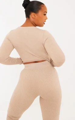 PrettyLittleThing Seamless Gym Wear*Plus Acid Wash Seamless Cut Out Long Sleeve Crop Top