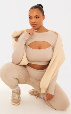PrettyLittleThing Seamless Gym Wear*Plus Acid Wash Seamless Cut Out Long Sleeve Crop Top