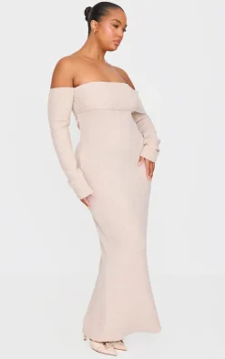 Plus Brushed Rib Bardot Maxi Dress-PrettyLittleThing Best